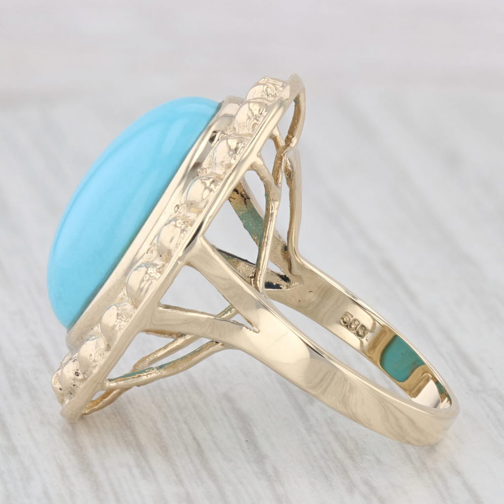 Lab Created Turquoise Cabochon Large Cocktail Ring 14K Yellow Gold Ring Size 6