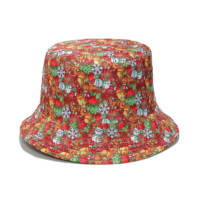 Women's Casual Santa Claus Snowman Printing Wide Eaves Bucket Hat