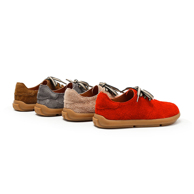 Suede Leather Comfortable Lace-Up Oxford Shoes for Women in Pink/Red/Khaki/Grey