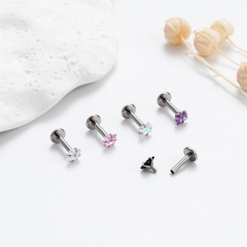 1 Piece Ear Cartilage Rings & Studs Korean Style Square 316L Stainless Steel  Plating Inlay Zircon
