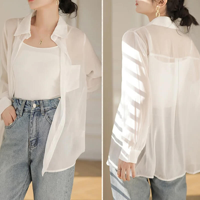 Women's Sheer Mesh Button Sun Protection Shirt