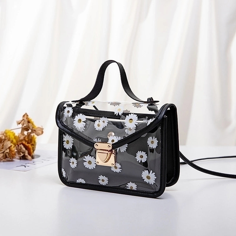 Women's Large All Seasons Tpu Pu Leather Daisy Vintage Style Square Lock Clasp Shoulder Bag