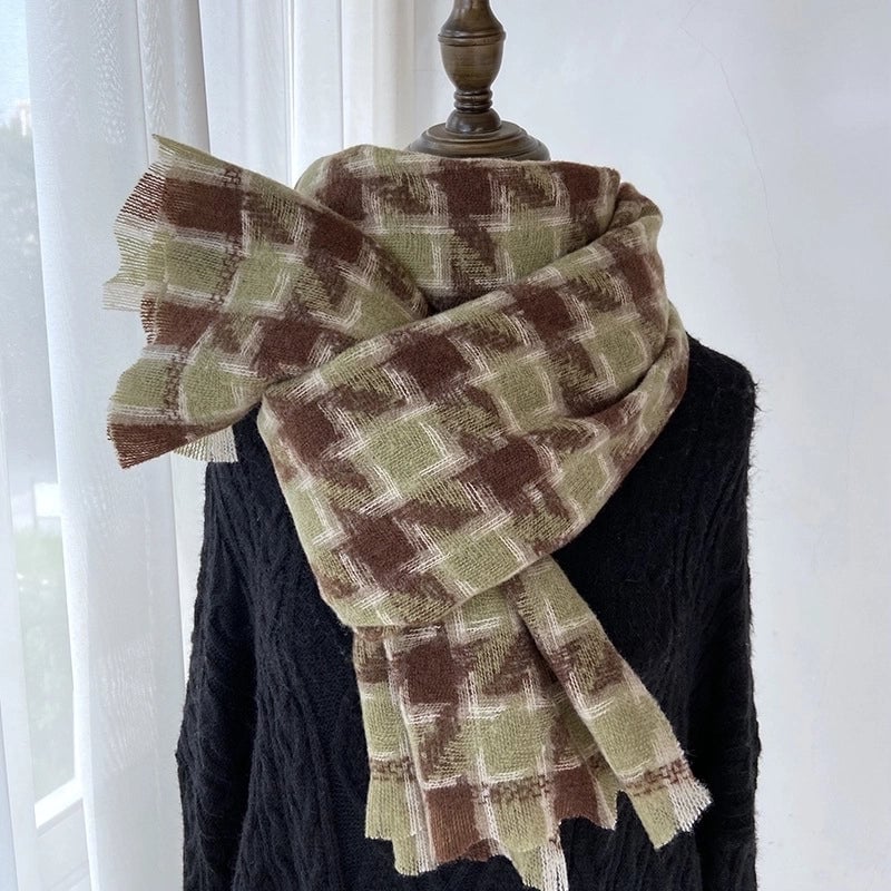 Women's Vintage Style Plaid Imitation Cashmere Scarf