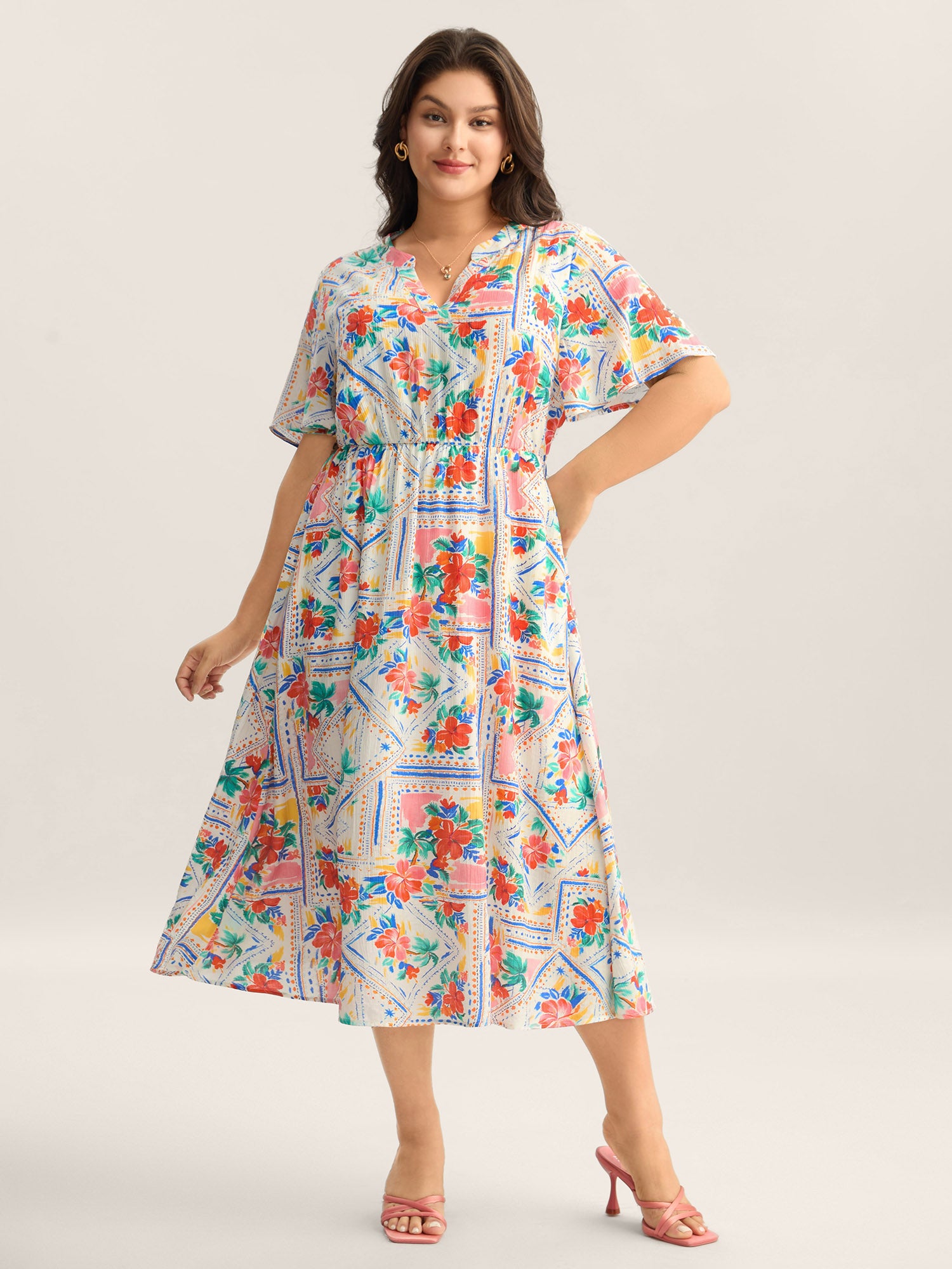 Floral Collage Print Pockets Midi Dress
