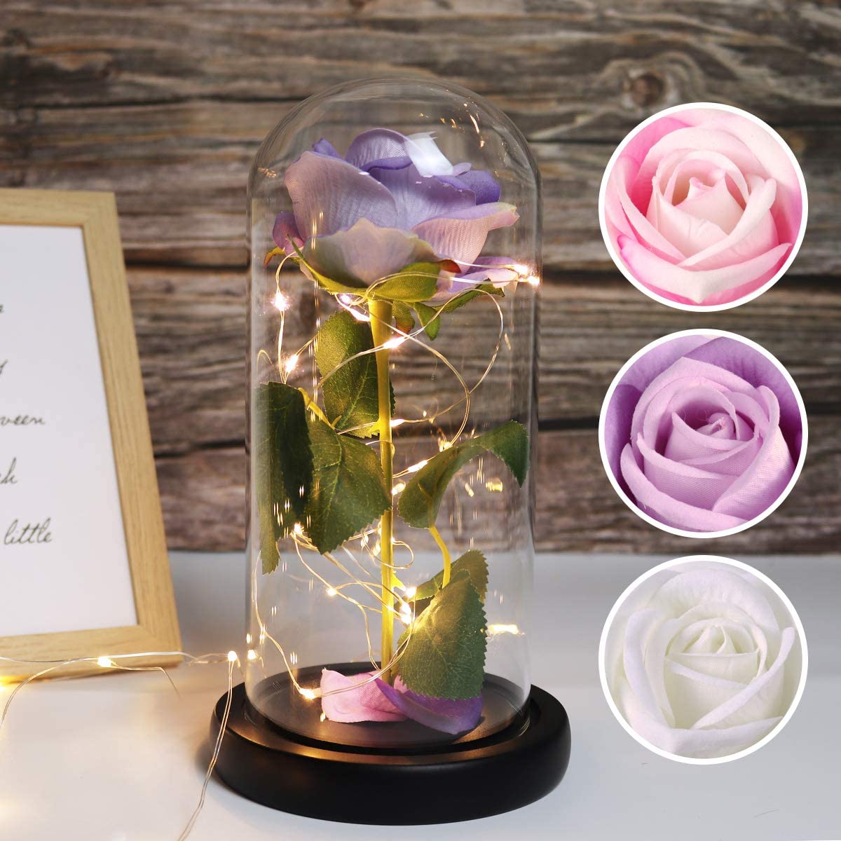 Rose That Lasts Forever in a Glass Dome with Led Lights.Gift for Mothers Day Valentine's Day Birthday Party Wedding Anniversary