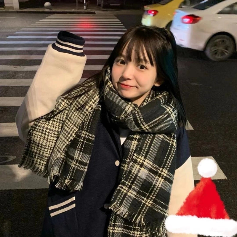 Autumn And Winter Atmosphere Cashmere Plaid Scarf Women's Winter Warm Retro Couple Student Shawl
