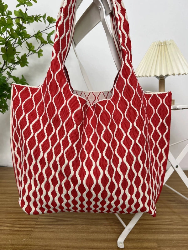Women's Large Polyester Color Block Waves Streetwear Square Open Shoulder Bag