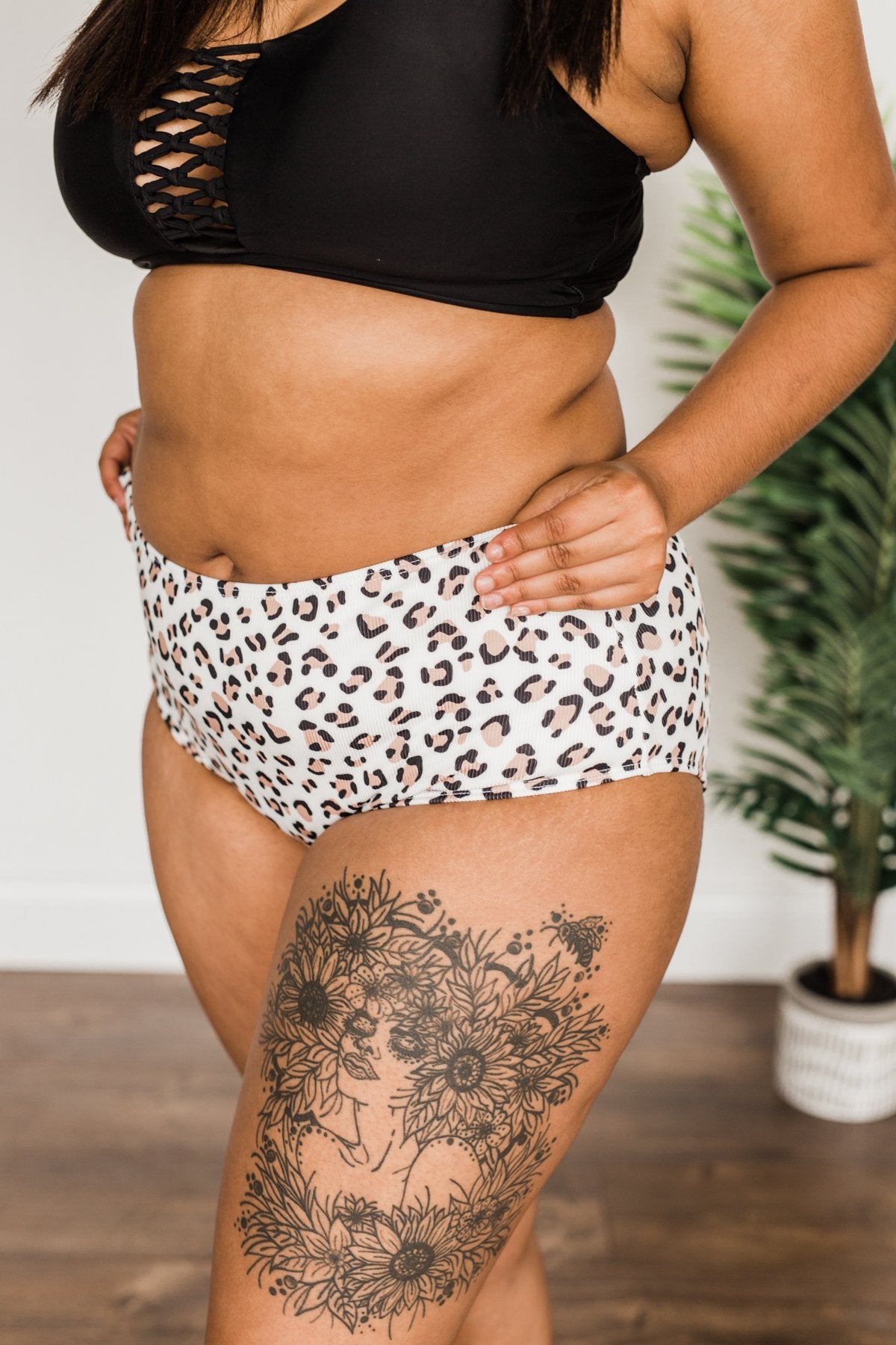 Truly Treasured Mid-Rise Swim Bottoms- Ivory Leopard