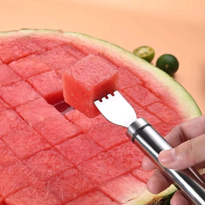 Watermelon Fork Slicer Fruit Fork Double Head Multifunctional Stainless Steel Cut Watermelon Artifact Fruit Divider