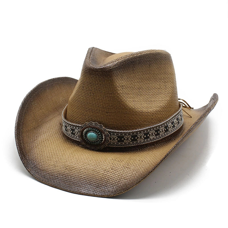 Unisex Retro Geometric Curved Eaves Straw Hat
