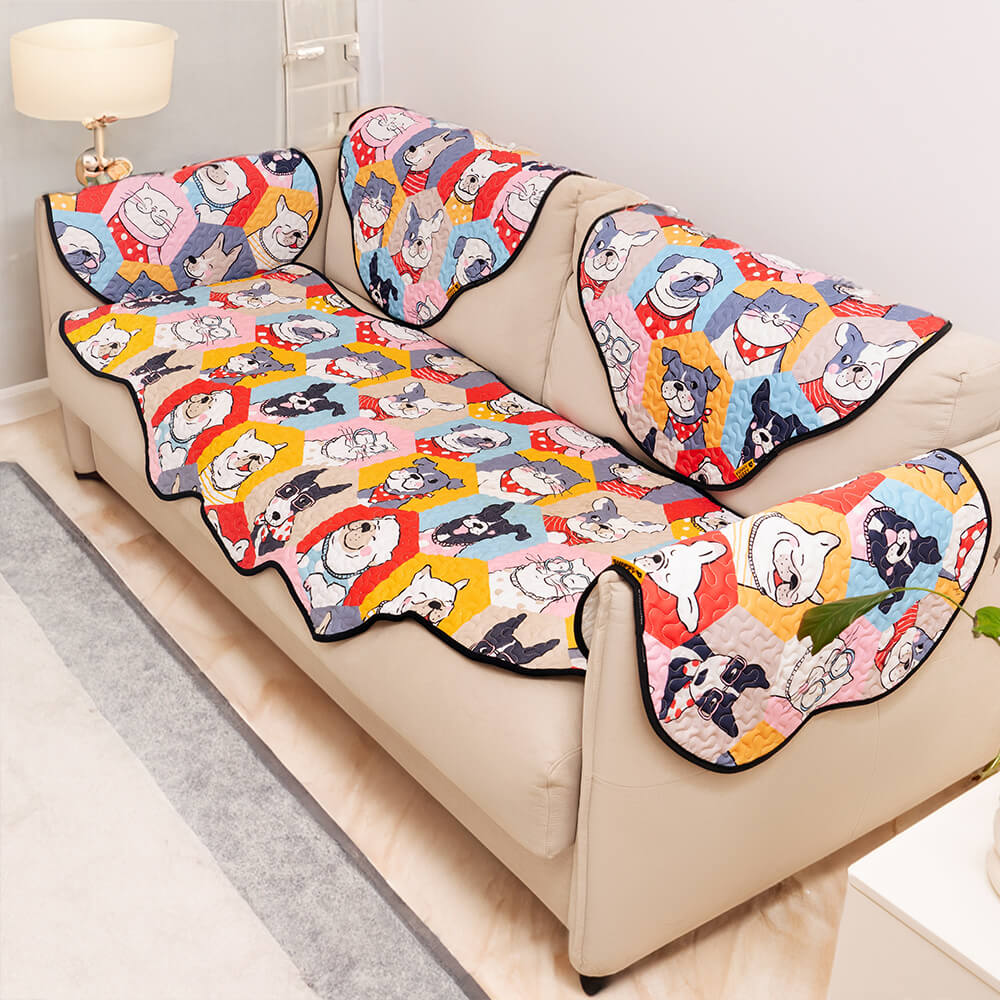 Funny Cotton Protective Couch Cover - Dog & Cat Puzzle