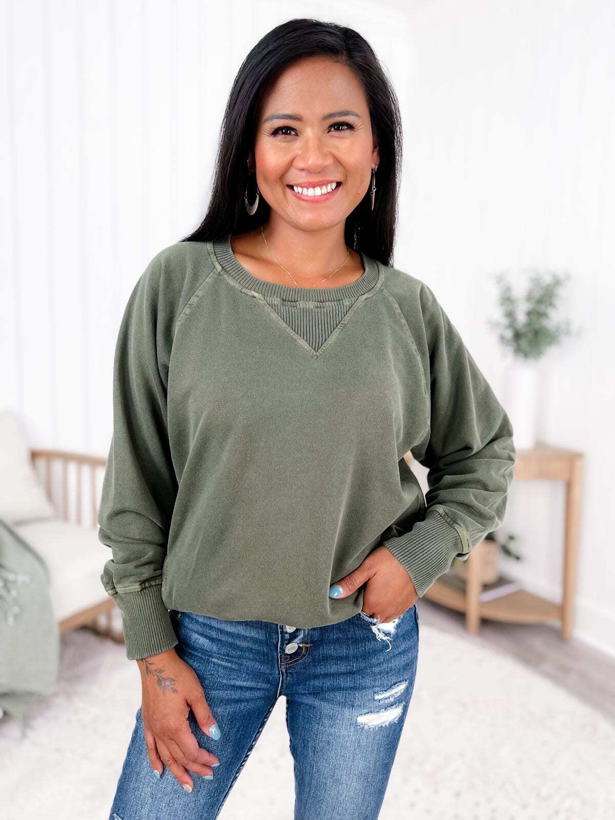 FINAL SALE⚡8 Packs for $24.95⚡ - Door Buster! Zenana Pigment Dyed French Terry Pullover w/ Pockets (Multiple Colors)