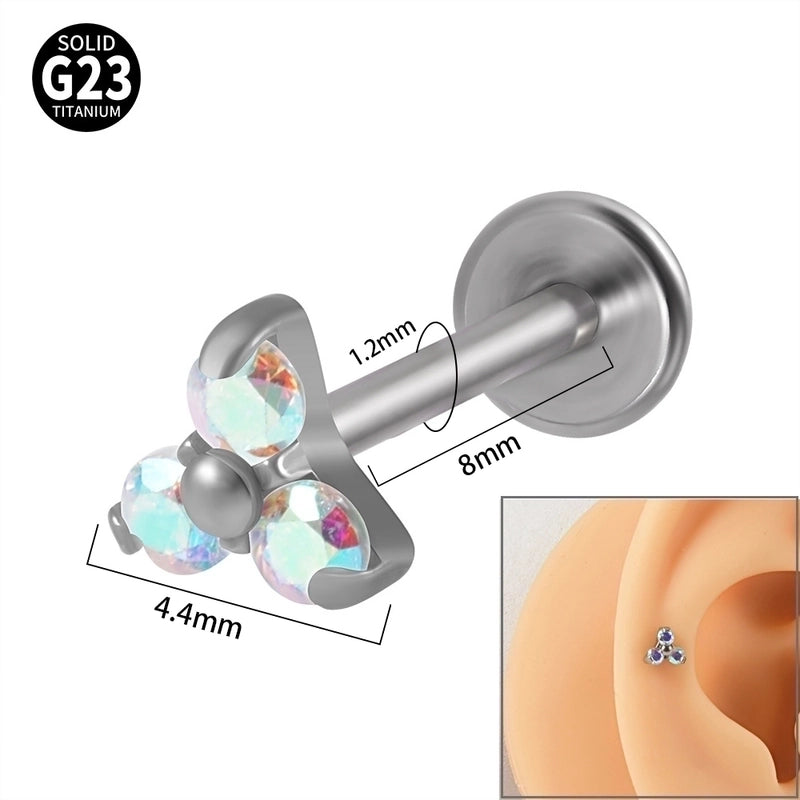 1 Piece Ear Cartilage Rings & Studs Minimalist Flower G23 Titanium Synthetic Opal Zircon Plating Inlay Synthetic Opal Zircon