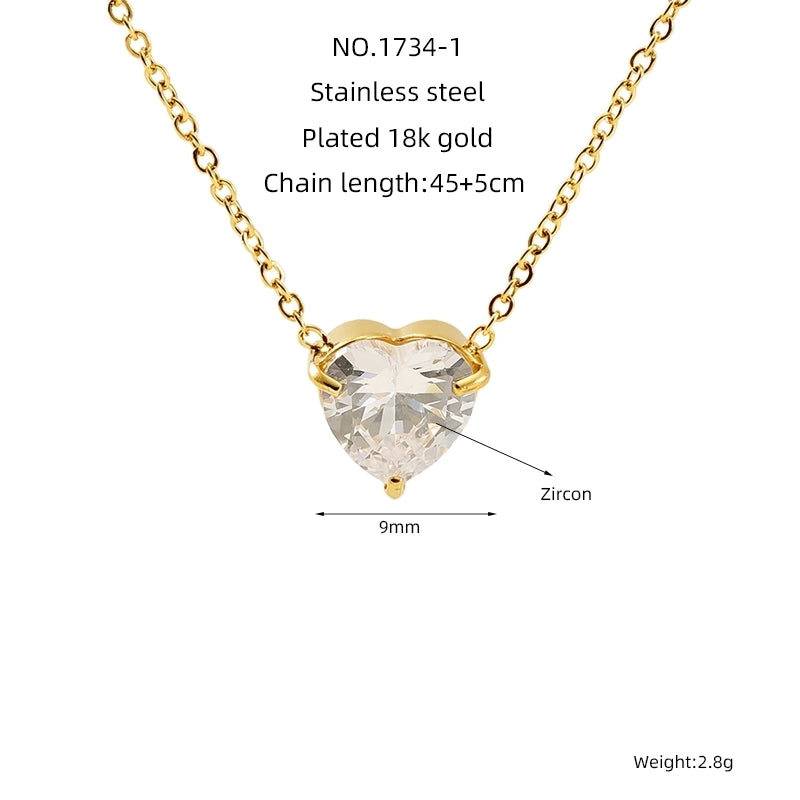 Princess Cute Heart Shape Butterfly 304 Stainless Steel Zircon 18K Gold Plated Inlay Pendant Necklace