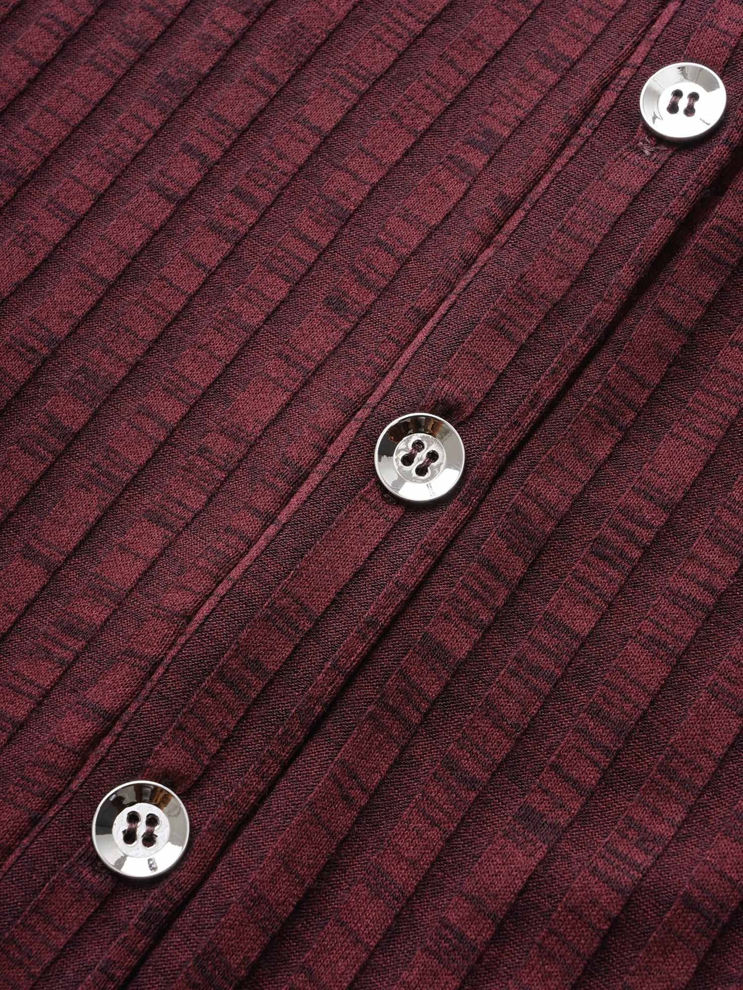 Shirt Collar Textured Button Up Dress