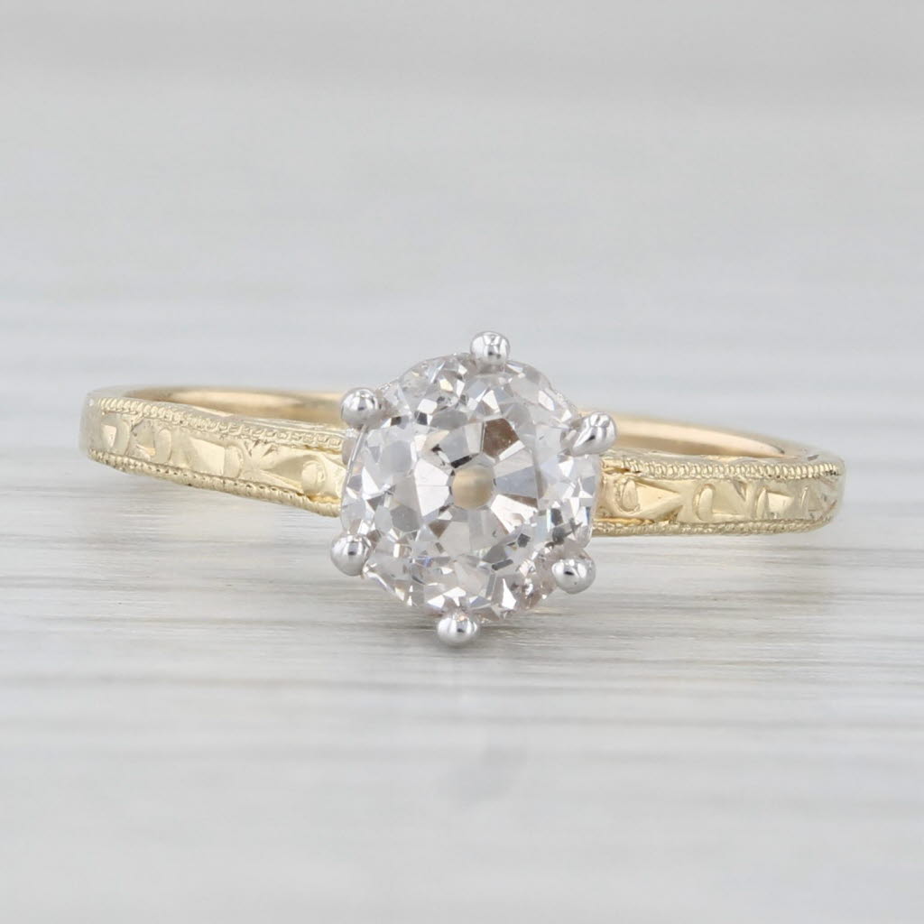 Antique 1.08ct Old Mine Cut Solitaire Engagement Ring 14k White Yellow Gold Sz 6