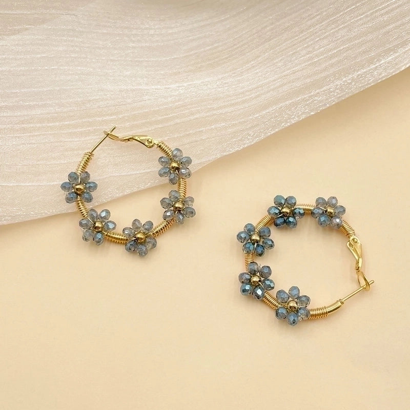 1 Pair Fashion Flower Plating 304 Stainless Steel Crystal Gold Plated Stainless Steel Earrings