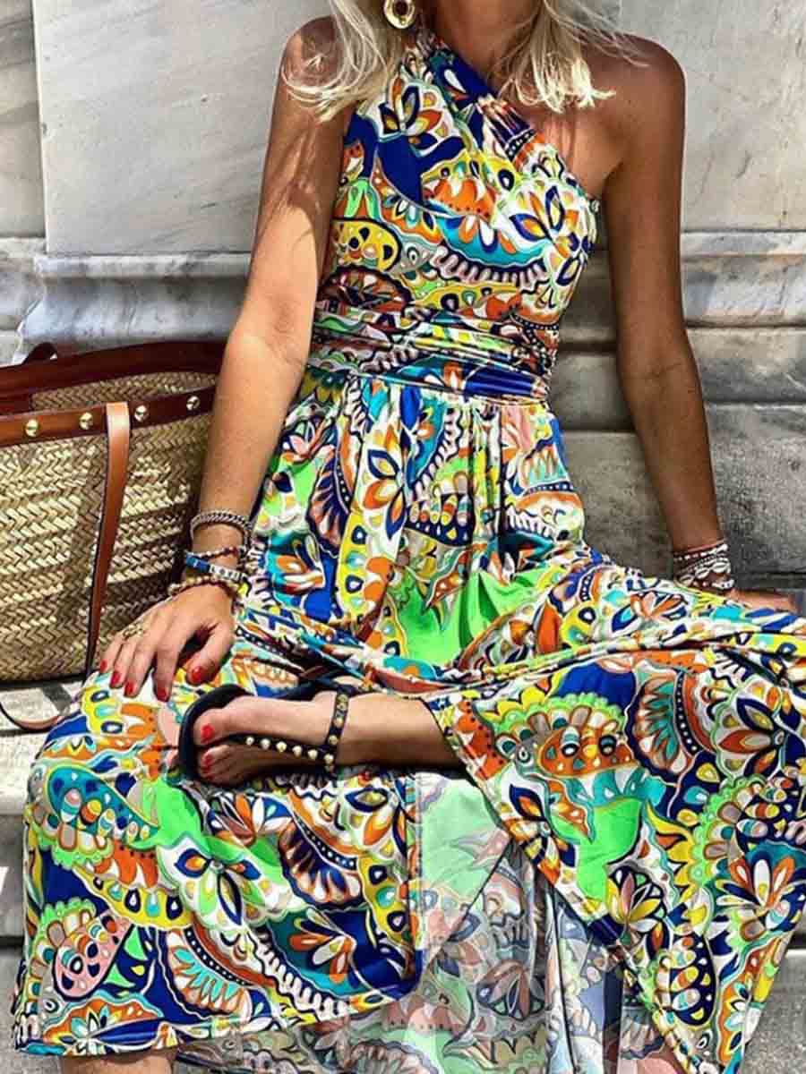 One-shoulder Sleeve Bohemian Dress