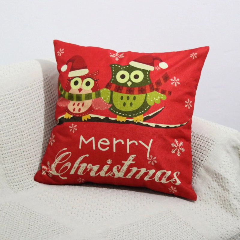 Christmas Fashion Santa Claus Owl Snowman Linen Pillow Case