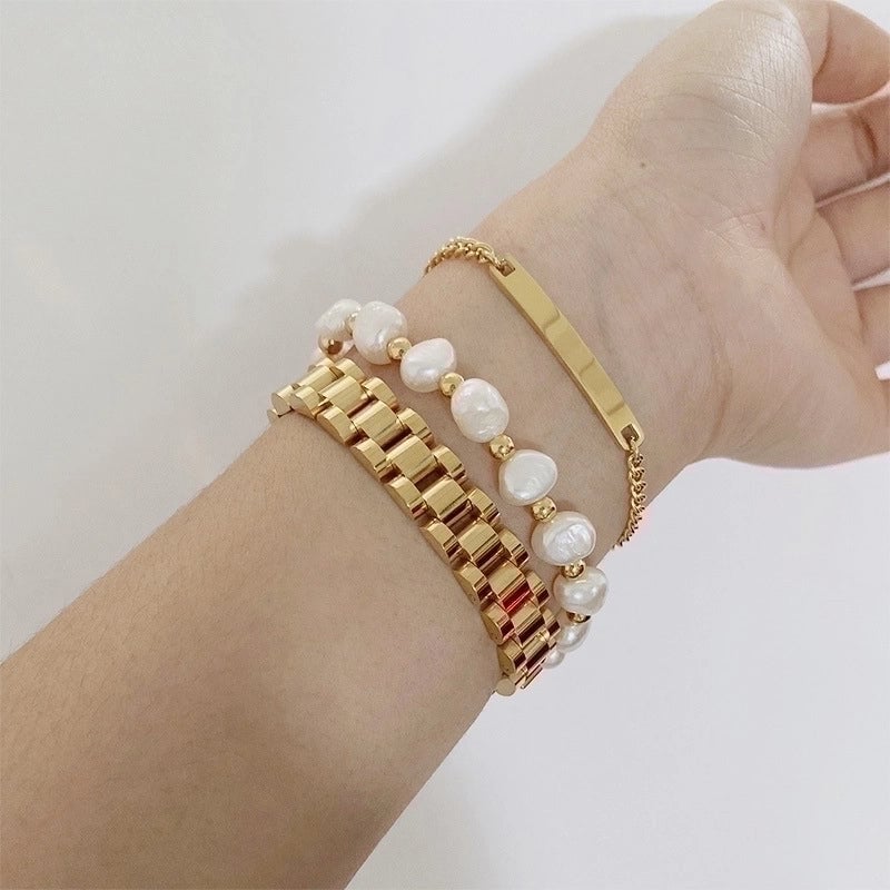 Fashion Geometric 304 Stainless Steel 18K Gold Plated No Inlaid Bracelets Jewelry In Bulk