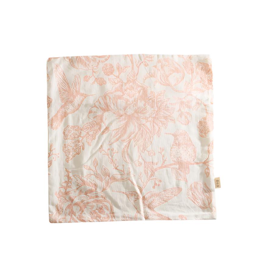 Peony Printed Cotton Cushion Cover - Peach White