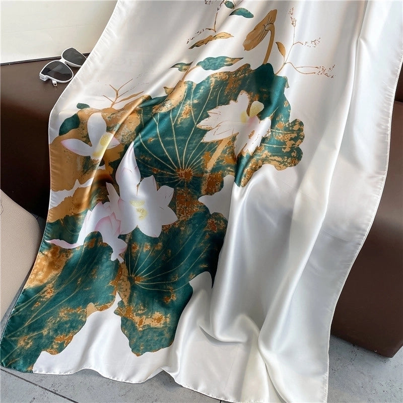 Ink Lotus Silk Scarf Multi-function Sunscreen Scarf