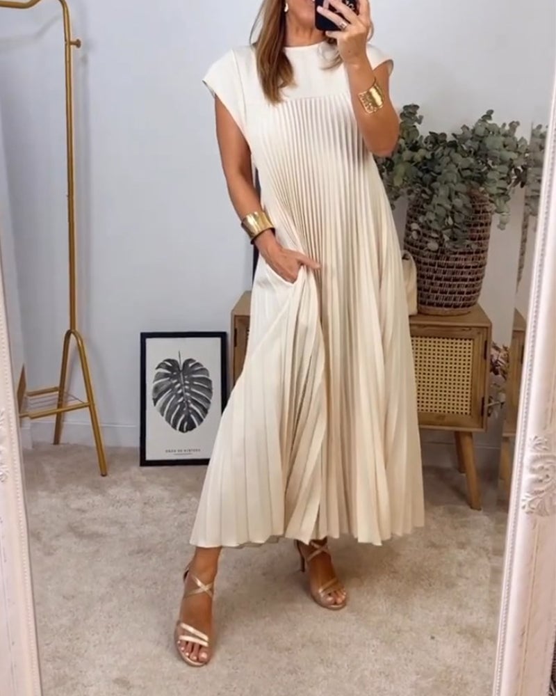 🔥Hot sale 48% OFF🔥Women Pleated Simple Solid Colour Dress