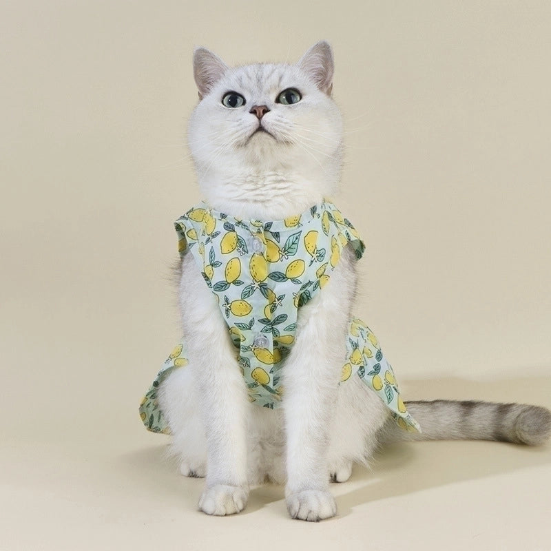 Pastoral Cotton Lemon Bow Knot Pet Clothing