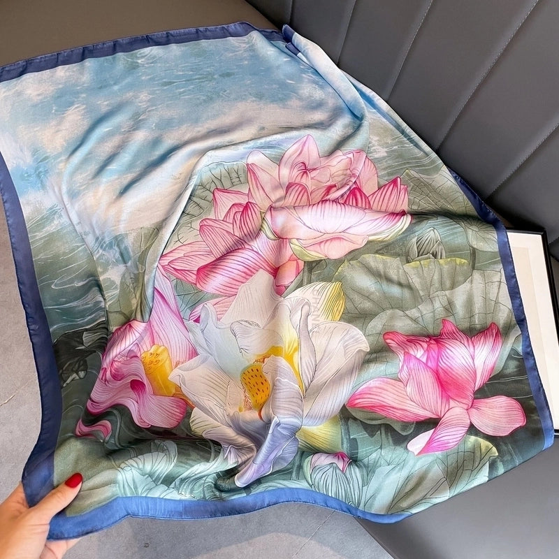 2 Pieces Women'S Ig Style Minimalist Color Block Flower Satin Silk Scarf