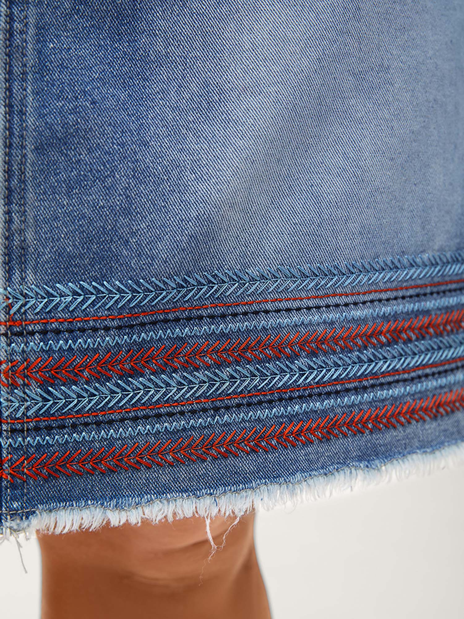 Colorful Hem Classic Cut Denim Skirt