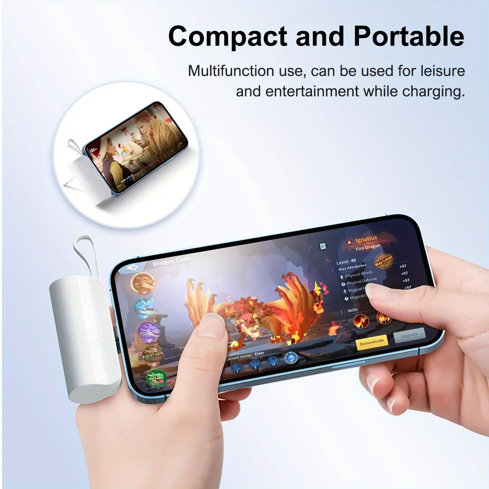 Mini Power Bank Portable 20000mAh Power Phone Charger Capsule Dual USB-C Ports For iPhone11 12 13/13pro 14 15 and Xiaom Huawei