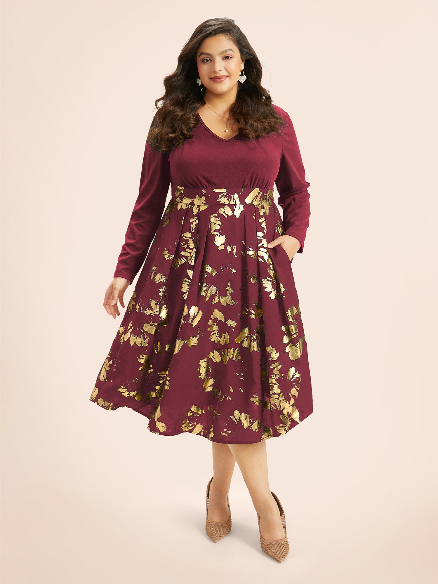 Brush Glitter Pocket Patchwork Dress