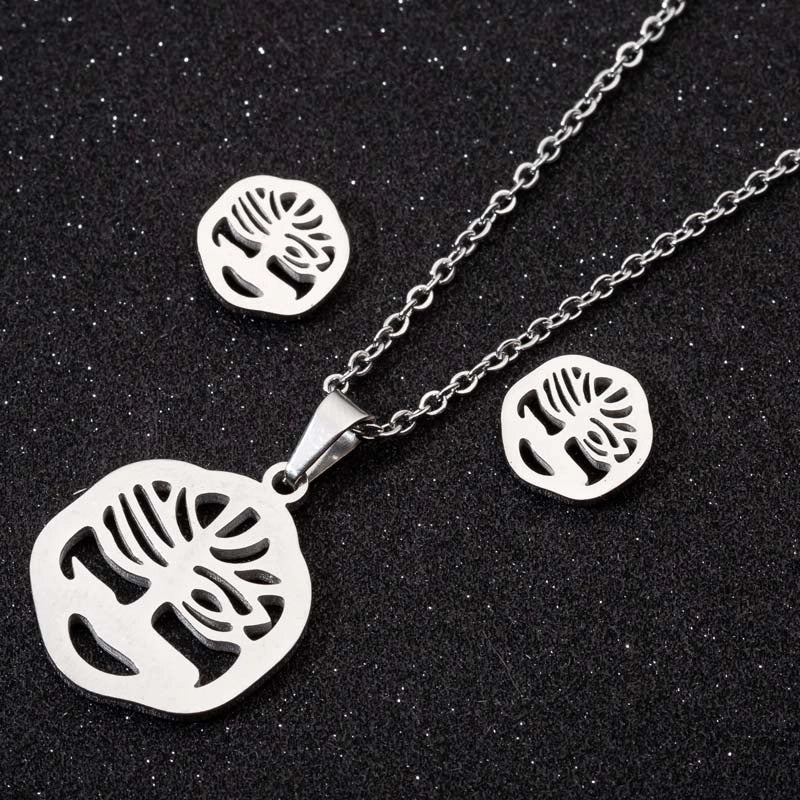 Minimalist Geometric Leaf Heart Shape Stainless Steel Plating Earrings Necklace 1 Set