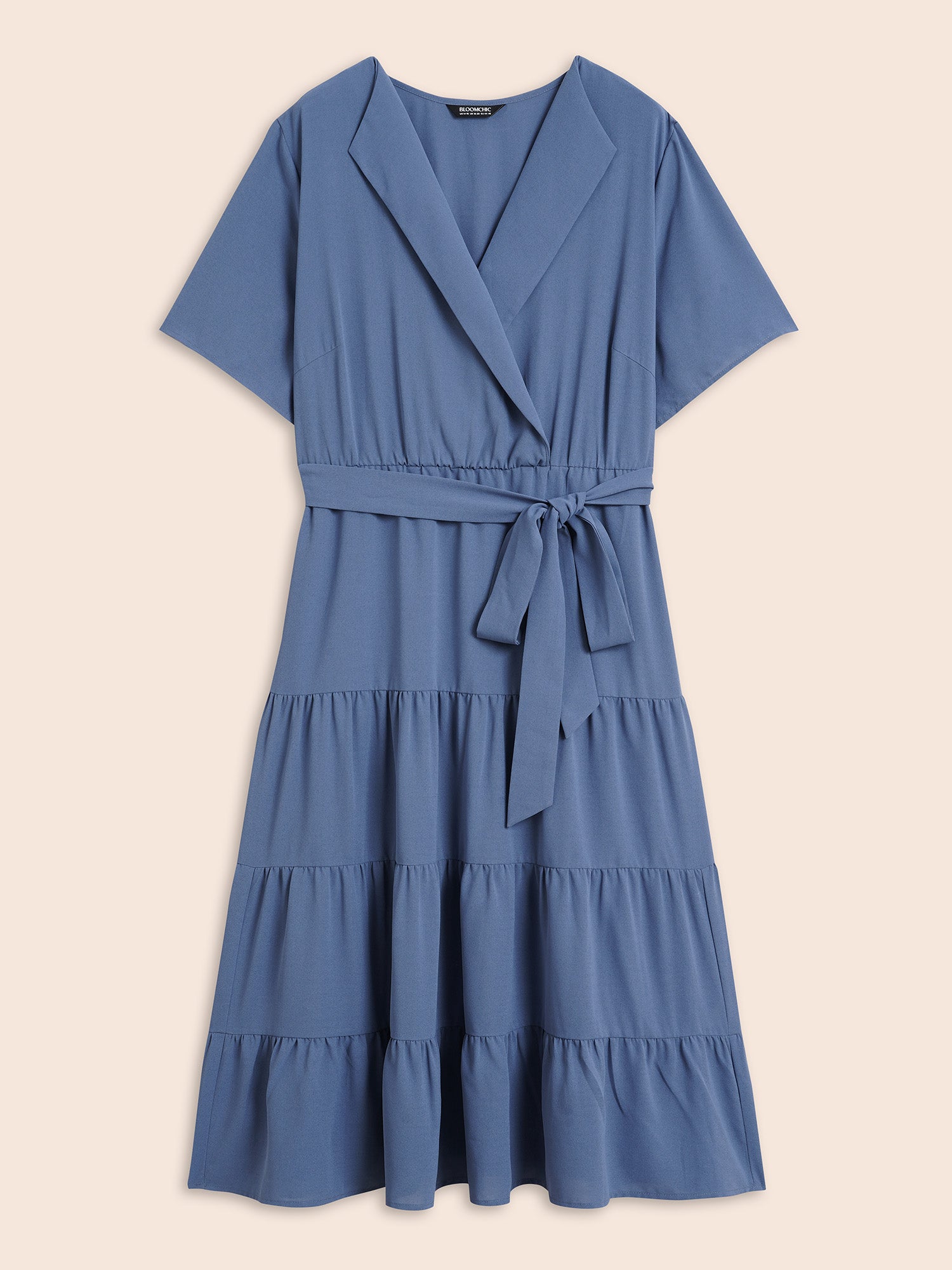 Suit Collar Ruffle Layered Hem Dress