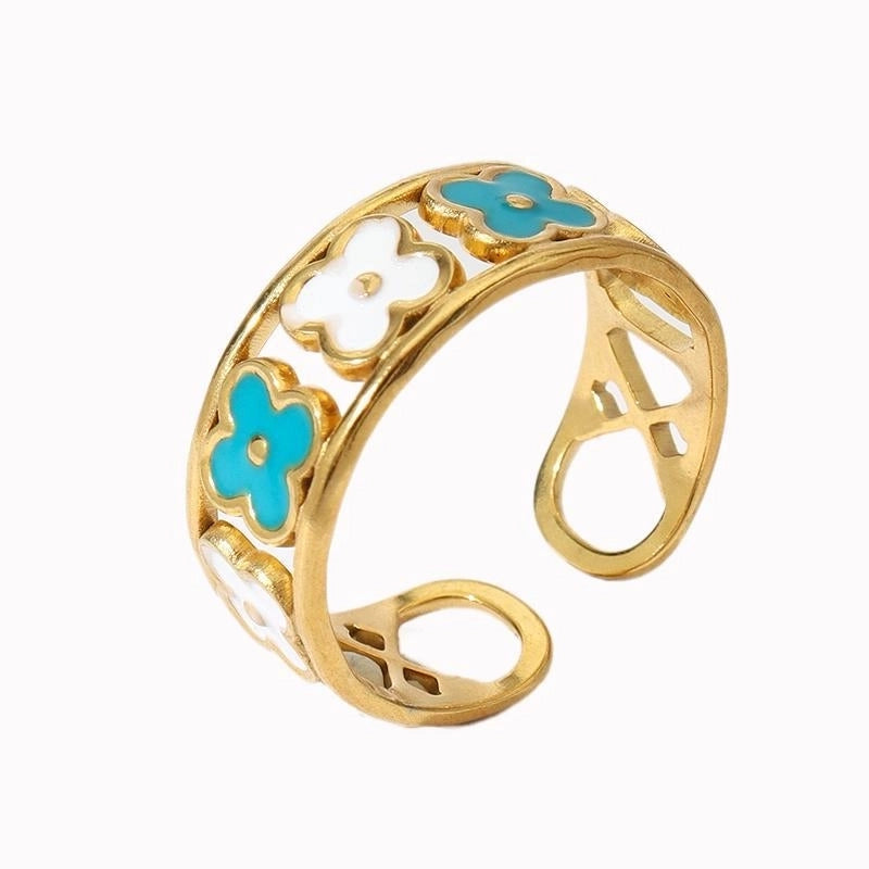 Retro U Shape 304 Stainless Steel 18K Gold Plated Enamel Open Rings