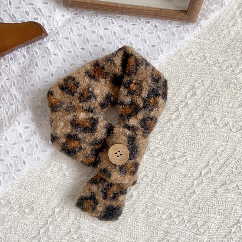 Plaid Pattern Buttoned Fleece Dog Cat Scarf