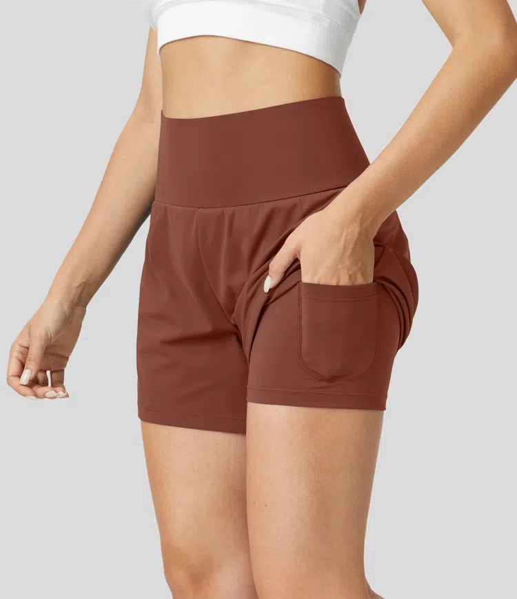 ⚡7 Packs for $24.98⚡Super High Waisted Back Pocket & Side Hidden Pocket 2-in-1 Yoga Shorts, 7/14 Color Sets
