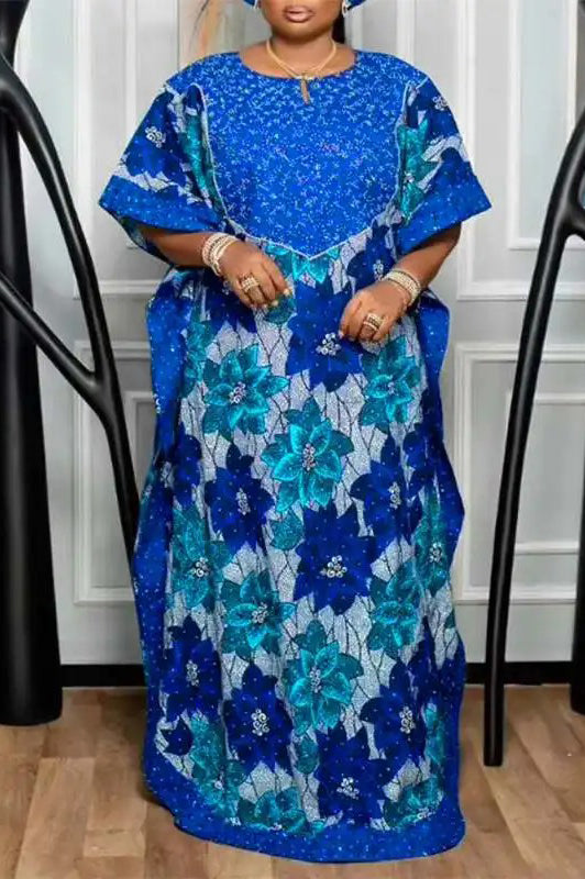 Vintage Casual Printed Bat-wing Sleeve Party Printed Loose Maxi Dress