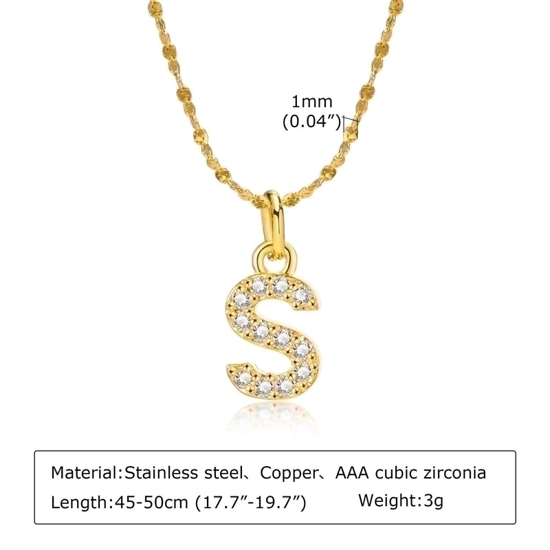 Minimalist Letter 201 Stainless Steel Copper Inlay Artificial Diamond Pendant Necklace