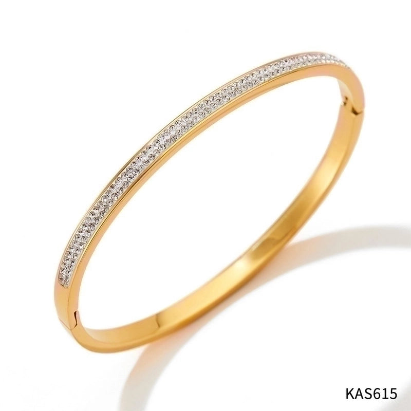 Minimalist Classic Style Geometric Stainless Steel Plating Inlay Zircon Bangle