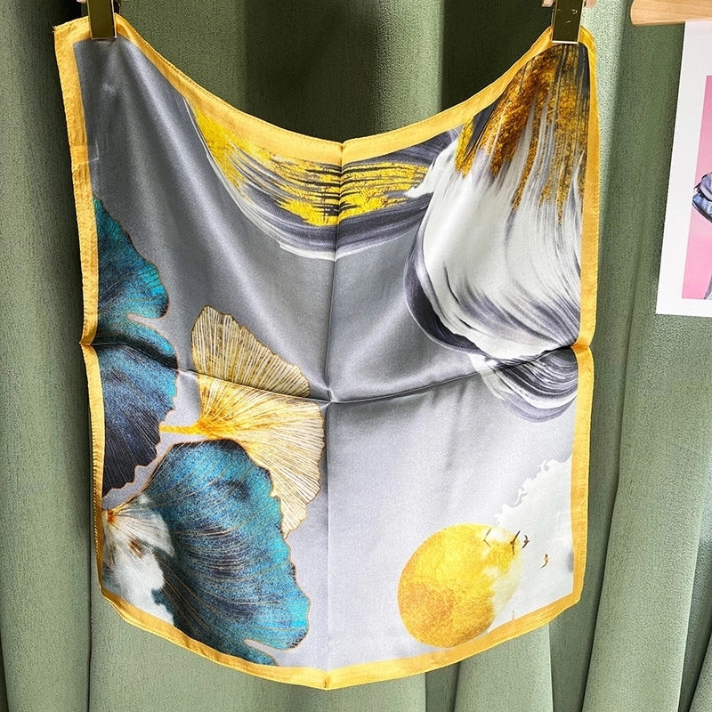 Women's Elegant Color Block Silk Printing Silk Scarf