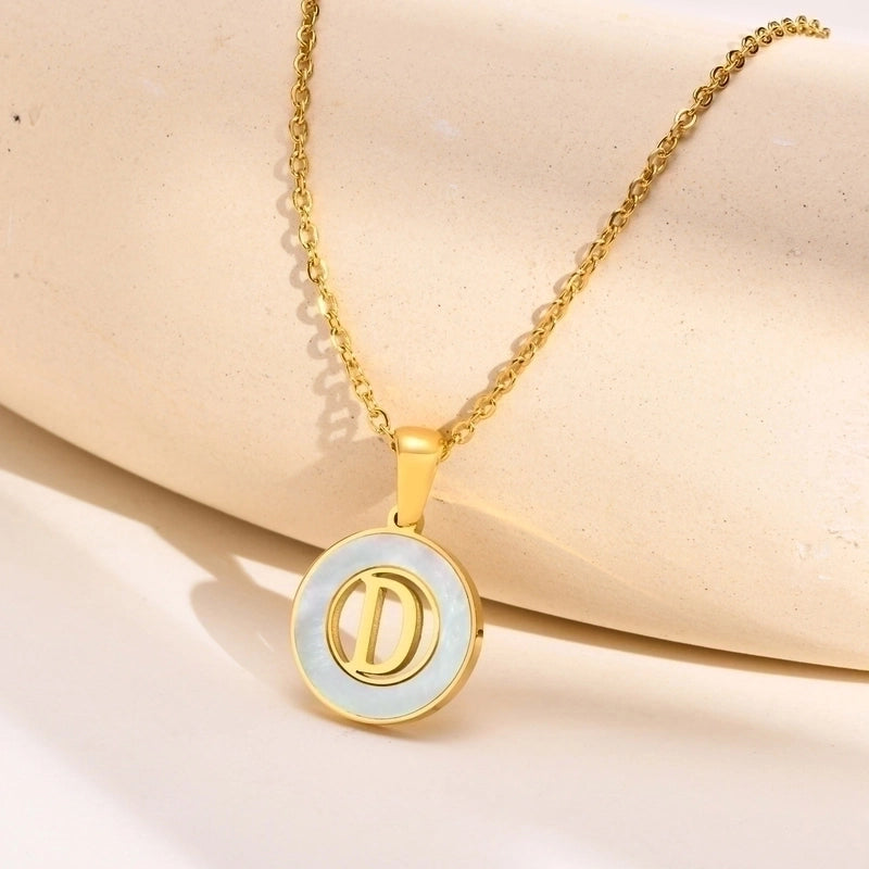 201 Stainless Steel INS Style Minimalist Plating Hollow Out Inlay Letter Shell Necklace Pendant