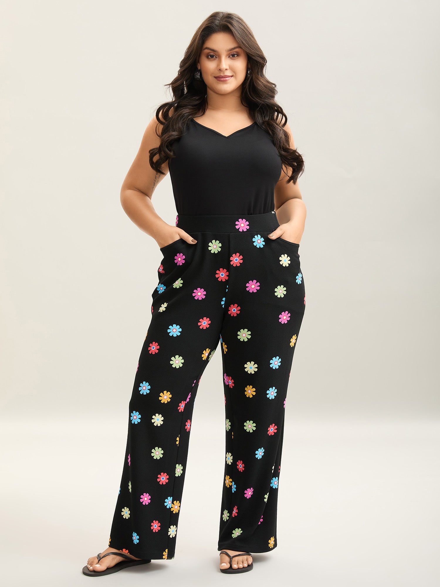 Multi-Color Floral Print Flared Pants