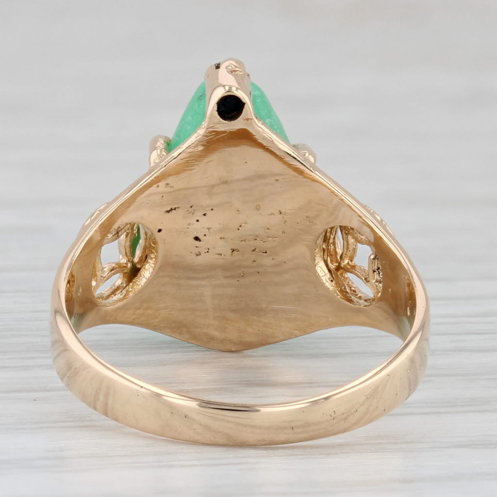 Carved Green Jade Frog Diamond 18k Yellow Gold Size 6 Vintage AS IS