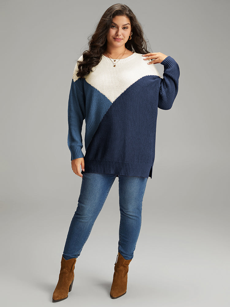 Colorblock Split Side Drop Shoulder Pullover