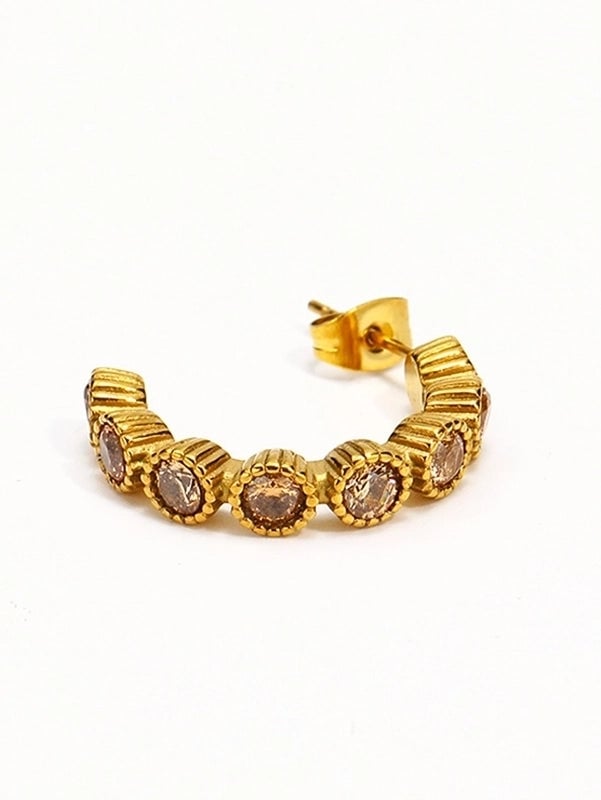 3 Pieces Elegant Vintage Style C Shape Inlay 304 Stainless Steel Artificial Gemstones Artificial Gemstones 18K Gold Plated Ear Studs