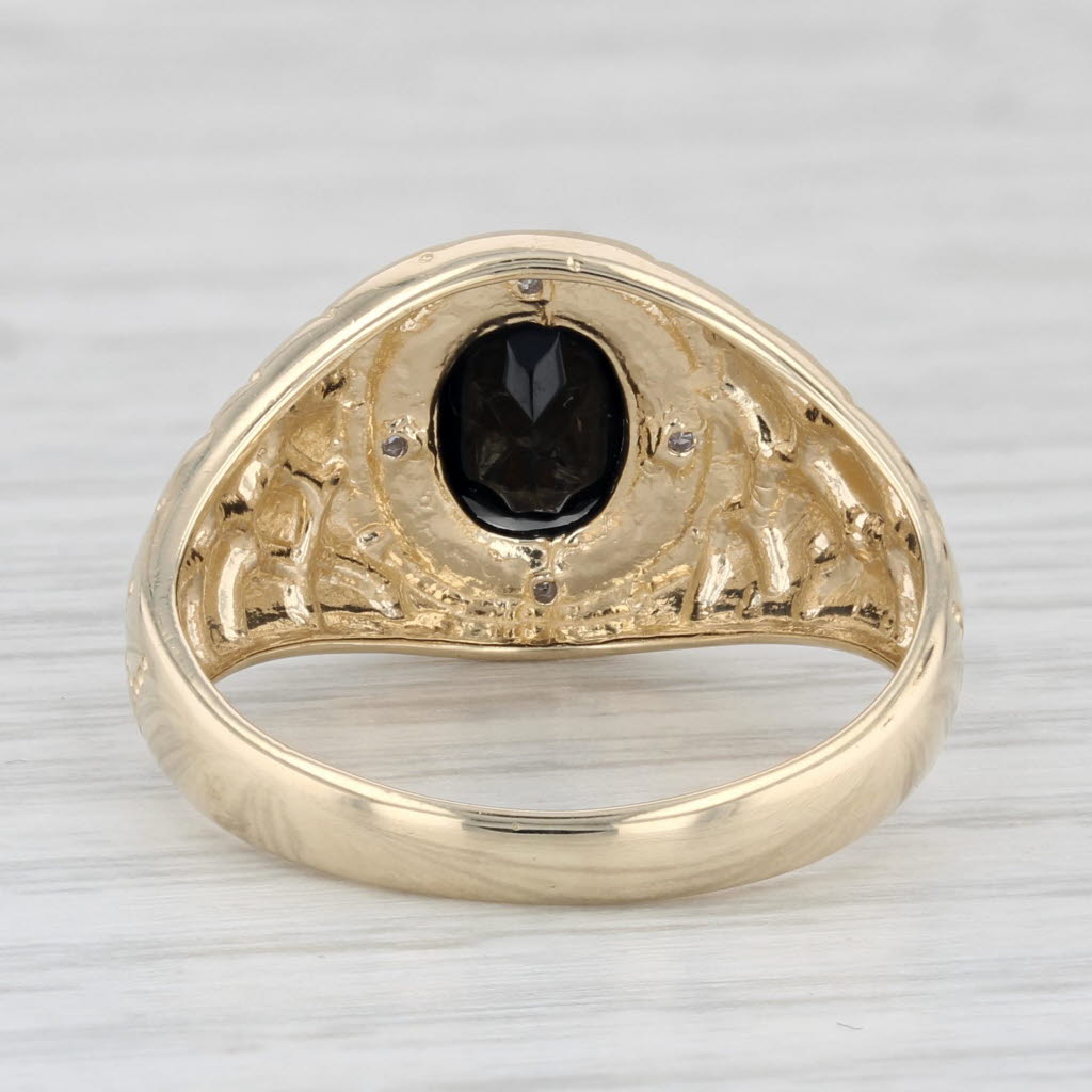 Onyx Diamond Halo Ring 10k Yellow Gold Nugget Band Size 8.75