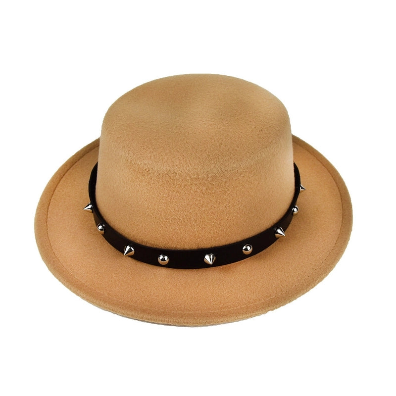 British Style Belt Flat Top Hat Personality Street Performance Woolen Hat Classic Jazz Hat