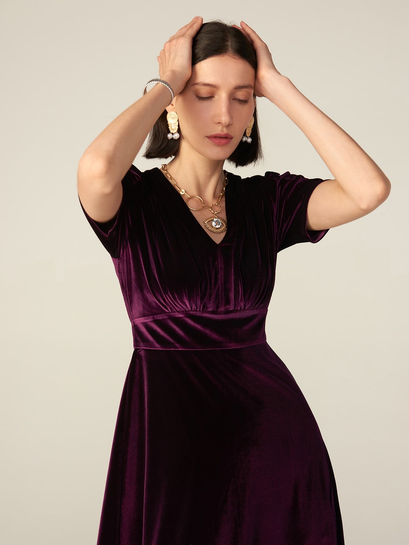 PREMIUM VELVET PUFF SLEEVE WRAP DRESS( Clearance sale