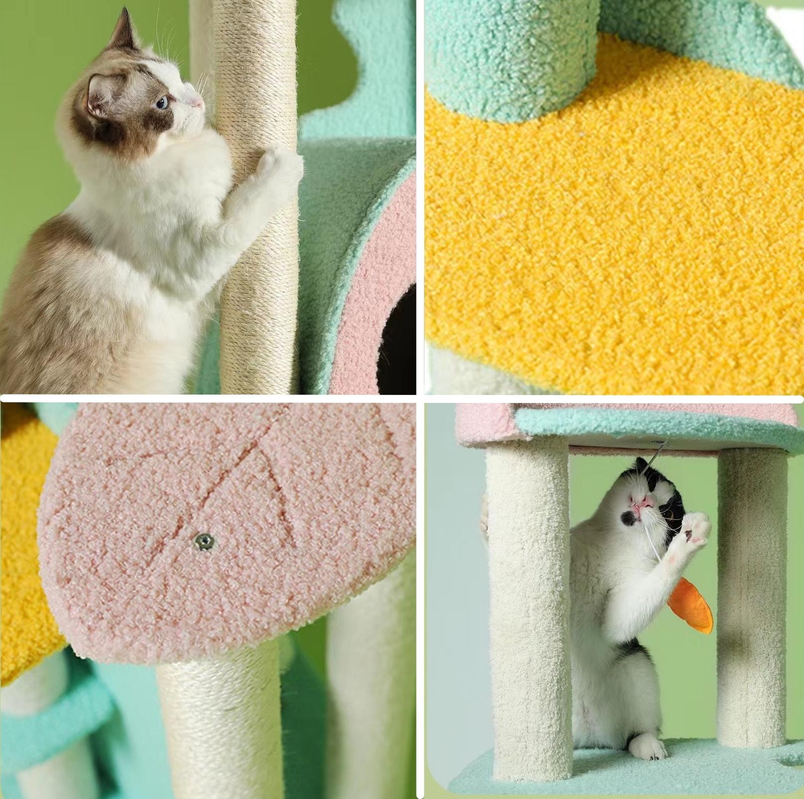 Dreamy Macaroon Party Cat Tree with Scratching Post and Nest